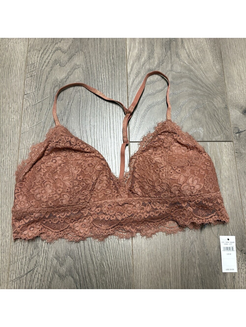 Aerie NWT Lace T Shirt Bra M Bralette Rust Brown T-back Racerback Wireless
